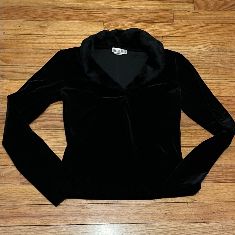 Vintage Y2K Black Velvet Long Sleeve Top